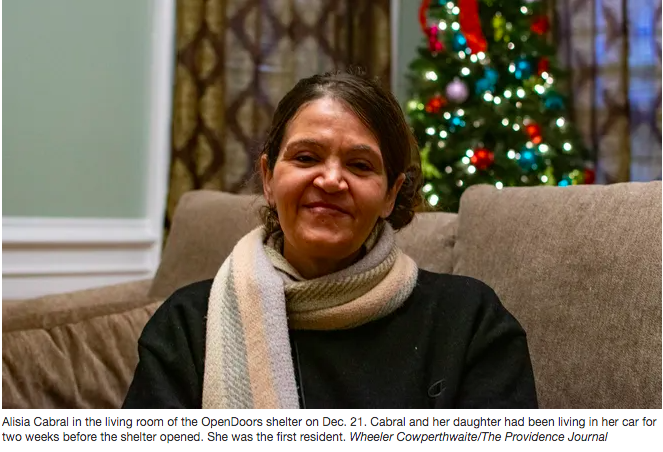Providence Journal photo: Alisia Cabral, first resident, in the living room of the OpenDoors women and children's house