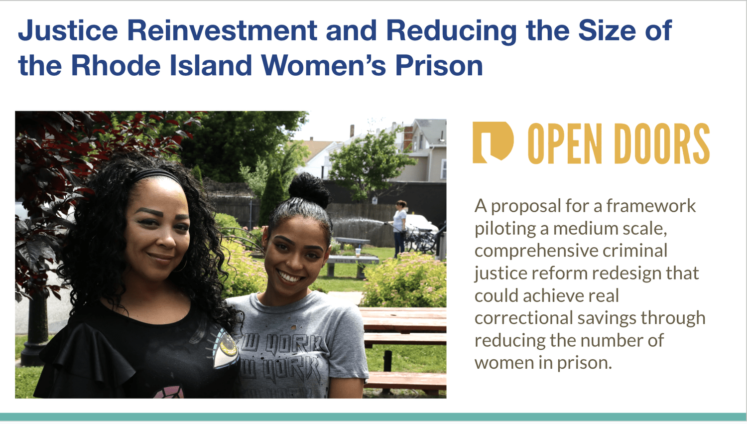 OpenDoors report cover: Justice Reinvestment and Reducing the Size of the Rhode Island Women's Prison