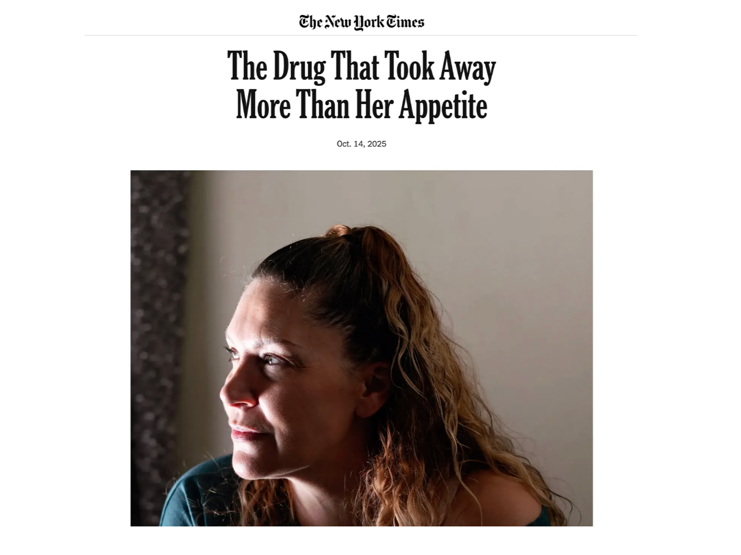 New York Times article: The Drug That Took Away More Than Her Appetite