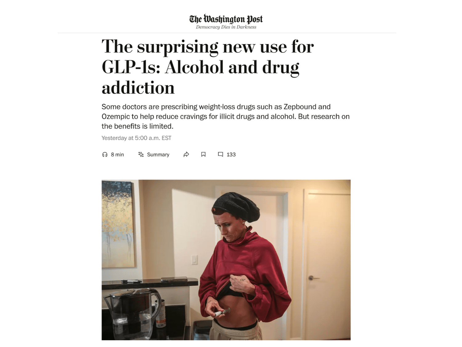 Washington Post article: The surprising new use for GLP-1s: Alcohol and drug addiction