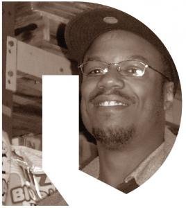 Sepia portrait of Turon inside the OpenDoors logo shape