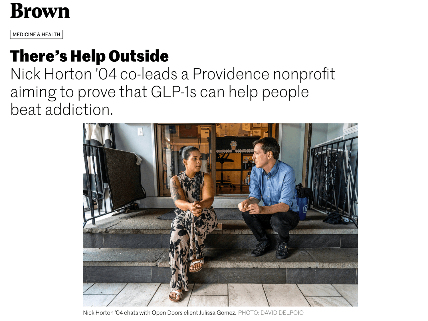 Brown Alumni Magazine article: There's Help Outside, Nick Horton with client Julissa Gomez